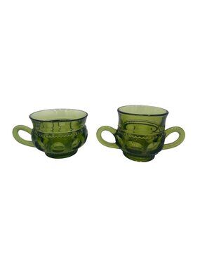 Vintage  Indiana Glass Kings Crown Thumb Print Cream & Sugar